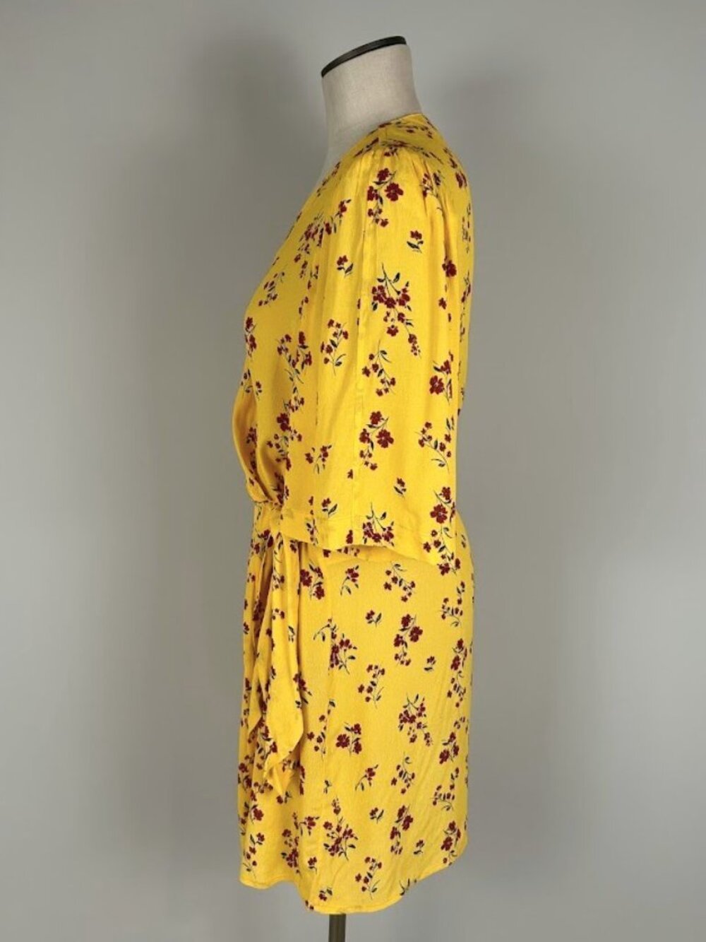 THAKOON COLLECTIVE Yellow & Red Floral Crepe Short Sleeve Wrap Dress Size 8 - Picture 12 of 13